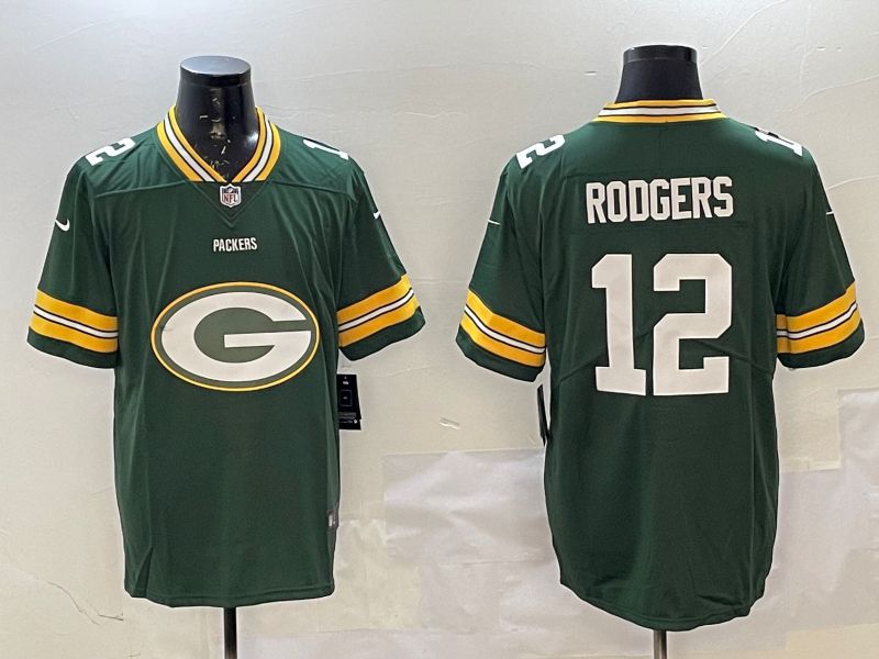 Men Green Bay Packers #12 Rodgers Green Nike Team Logo 2025 NFL Jersey style 1